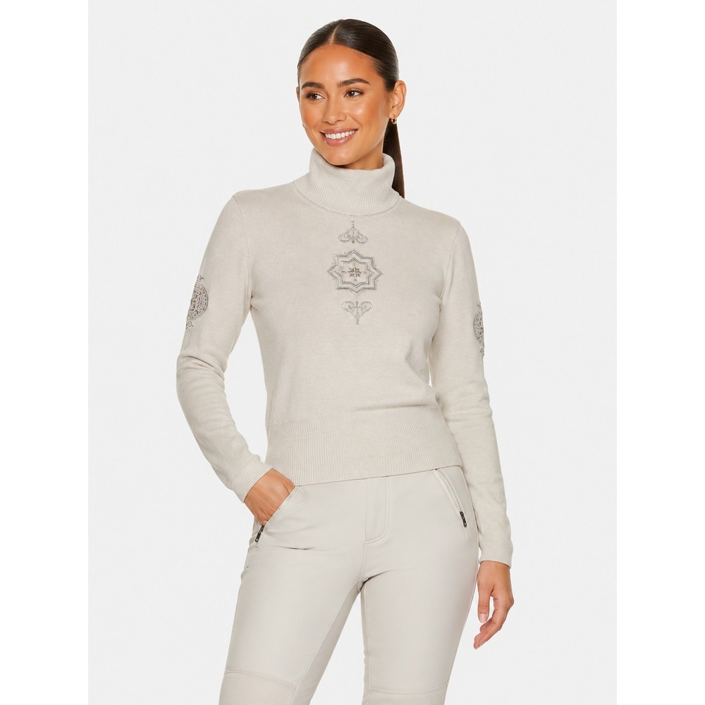 Bogner Ivory Wool Blend Embroidered Mock Neck Ski Winter Sweater M